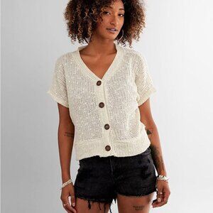 BLU PEPPER Beige Pulled Thread V-Neck Pullover Cardigan Sweater Terracotta Sz M